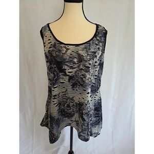 LIDA Collection‎ Black Floral Burnout Sheer Tank Top Womens L XL